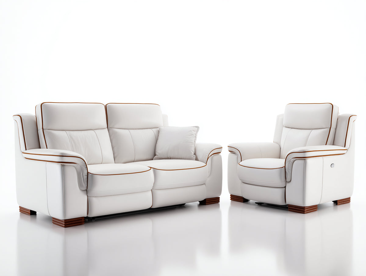 Relaxsofa Sets Lederoptik 168 x 98 x 104 cm - 98 x 100 x 104 cm - Weiß-Braun - 2 teiliges modernes Komfortdesign