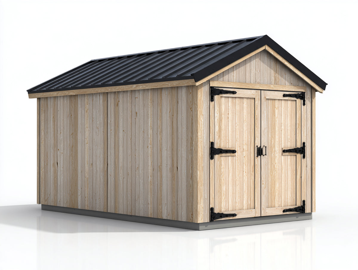 Gartenhäuser Holz Metall 250x200x220 cm - Natur-Schwarz - Doppeltür mit Satteldach