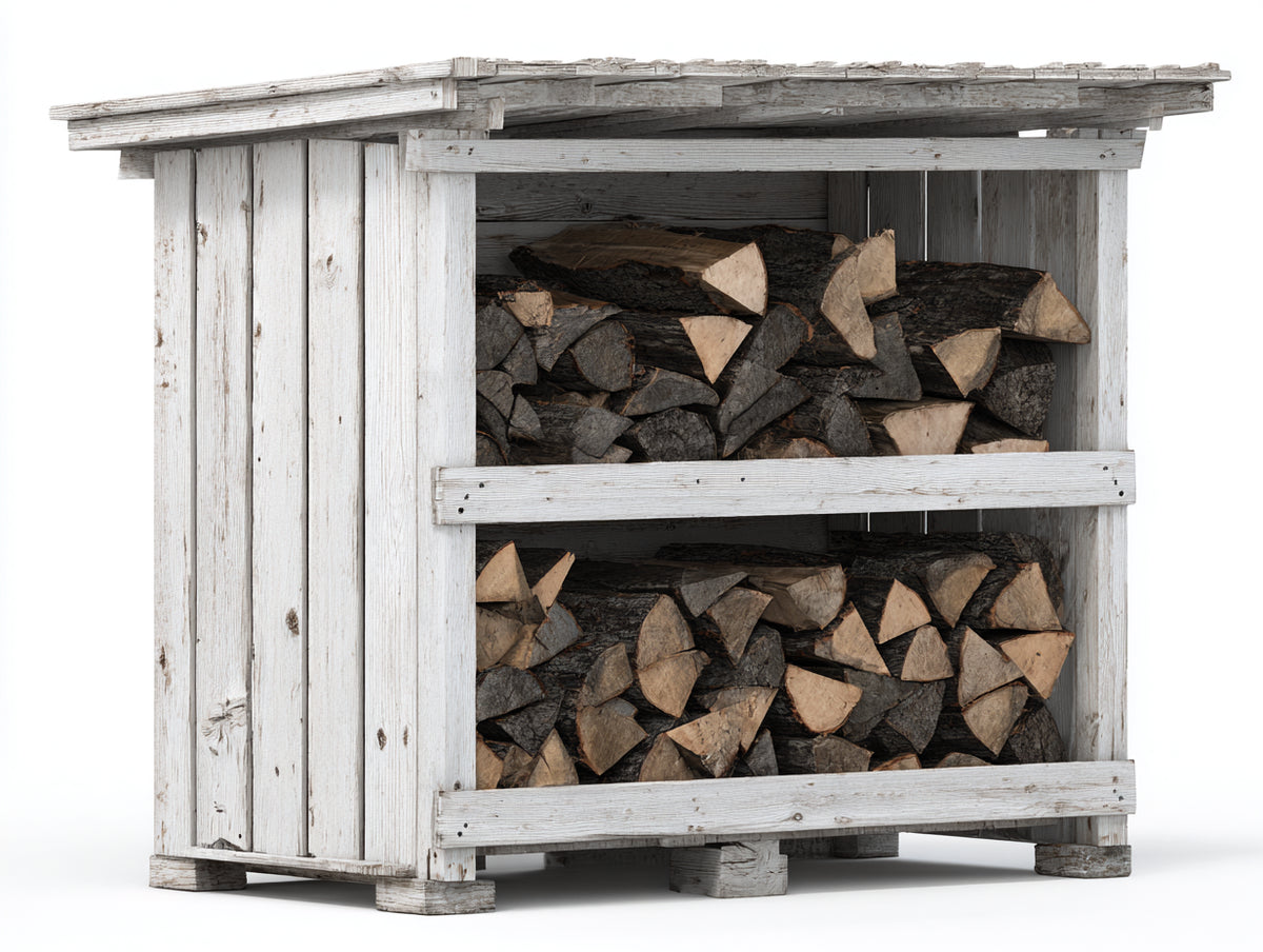Kaminholzregal Holz 150 x 60 x 160 cm - Weiß-Grau - Überdachte Brennholzlagerung für Garten und Terrasse