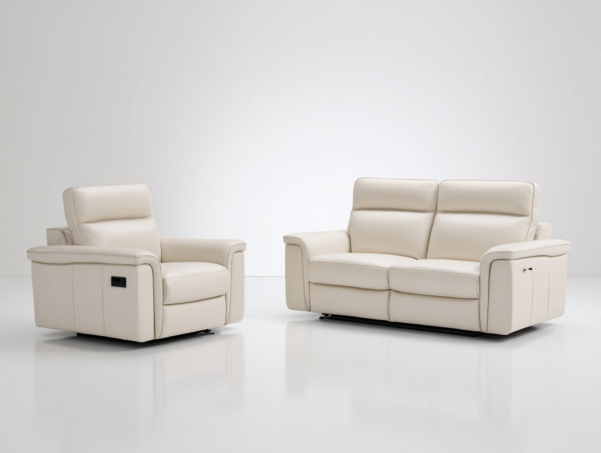 Relaxsofa Sets Kunstleder 165 x 98 x 102 cm - Creme - 2 teilig mit Relaxsessel und Zweisitzer für Wohnzimmer