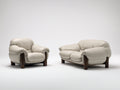 Relaxsofa Sets Lederoptik 170 x 100 x 88 cm - 100 x 95 x 88 cm - Creme-Dunkelbraun - 2 teiliges klassisches Design