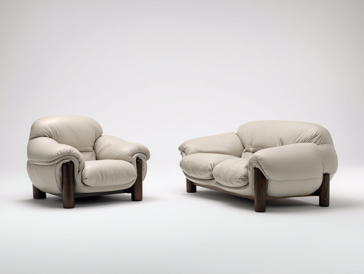 Relaxsofa Sets Lederoptik 170 x 100 x 88 cm - 100 x 95 x 88 cm - Creme-Dunkelbraun - 2 teiliges klassisches Design