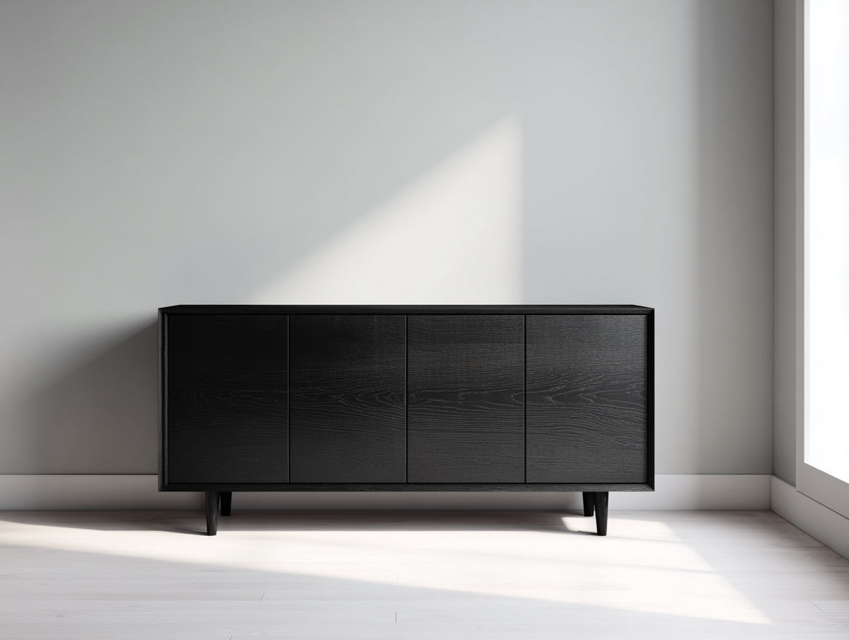 Dielenschränke - Holzoptik 170x42x82 cm - Schwarz - Moderner Flurschrank mit 4 Türen und geschlossenem Stauraum