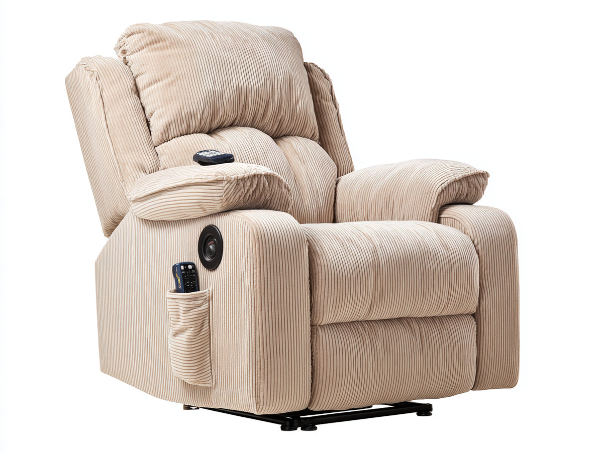 Liegesessel Cordstoff 96x100x108 cm - Beige - Verstellbare Rückenlehne mit Fußstütze und Massagefunktion