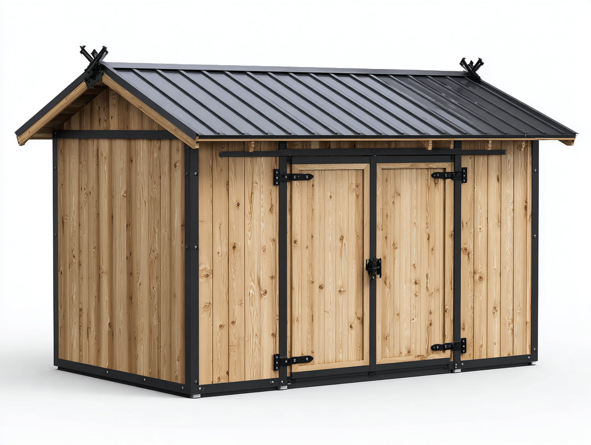 Gartenhäuser Holz 250 x 200 x 220 cm - Natur-Schwarz - Mit Doppeltür und Metalldach für Garten