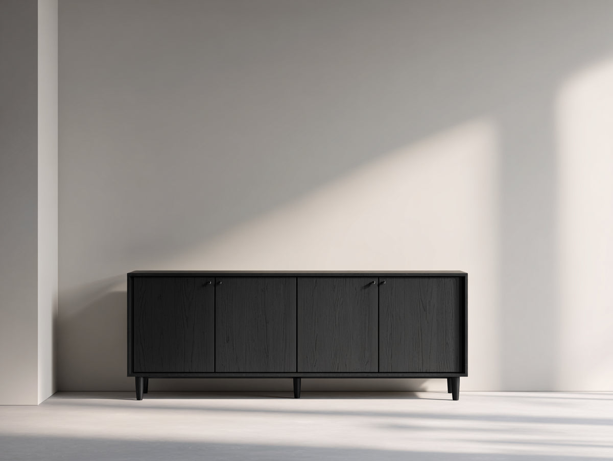Dielenschränke - Holzoptik 180 x 40 x 78 cm - Schwarz - Breiter Flurschrank mit 4 Türen und erhöhtem Untergestell