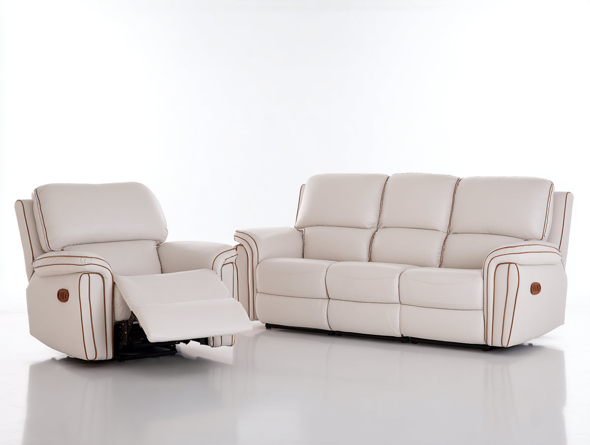 Relaxsofa Sets Kunstleder 210 x 98 x 103 cm - Creme-Braun - 2 teilig mit Relaxsessel und 3 Sitzer Relaxsofa für Wohnzimmer