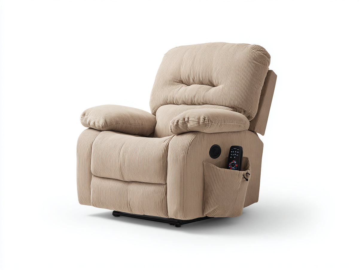 Liegesessel Cordstoff 95 x 102 x 108 cm - Beige - Gepolsterter Relaxsessel mit Seitentasche für Wohnzimmer