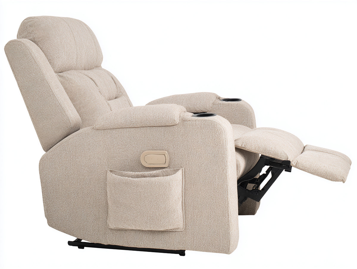 Liegesessel Strukturstoff 95 x 100 x 110 cm - Beige - Relaxfunktion mit Fußstütze und Getränkehaltern