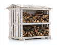 Kaminholzregal - Holz 120 x 60 x 150 cm - Weiß - Überdachtes Brennholzregal mit 2 Lagerfächern für Außenbereiche